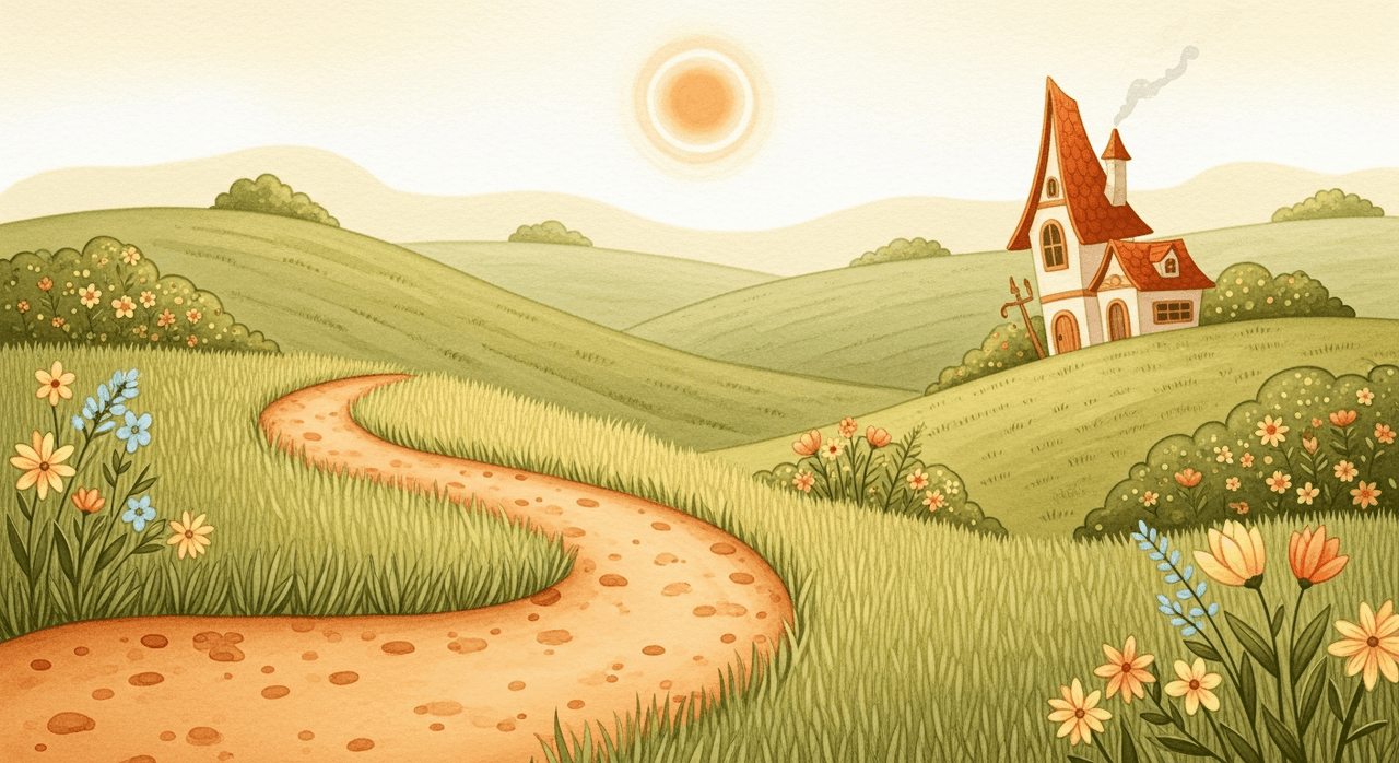 Paesaggio campestre da libro illustrato